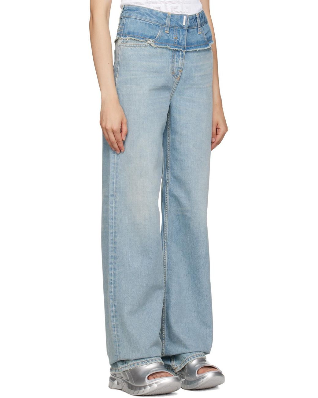 Givenchy Blue Frayed Edge Wide-Leg Jeans