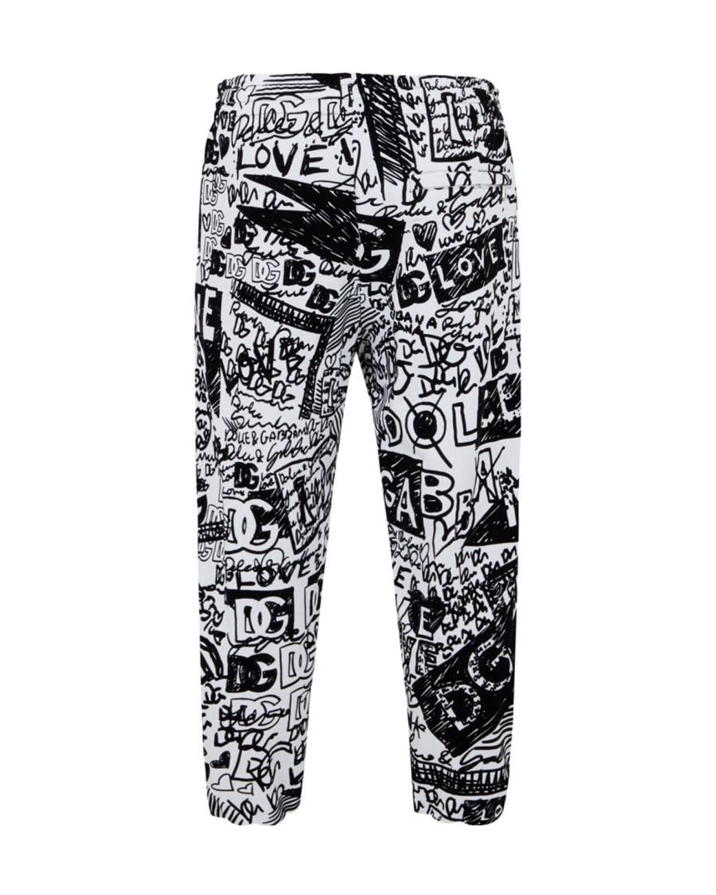 Dolce & Gabbana White Pattern Printed Sweatpants for men