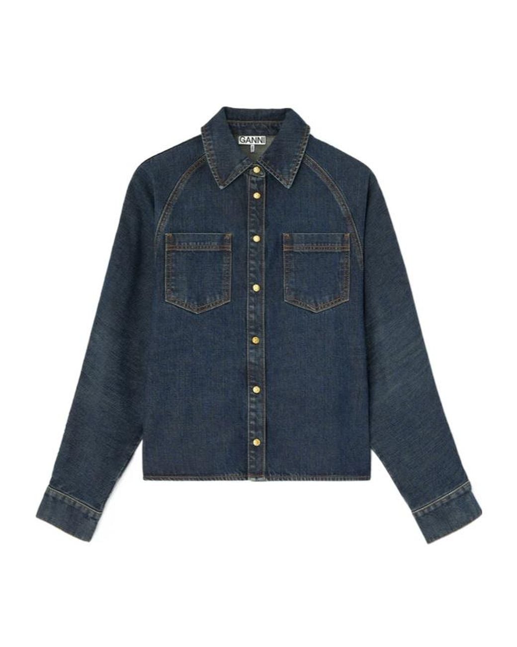 Ganni Blue Slub Mix Denim Batwing Shirt