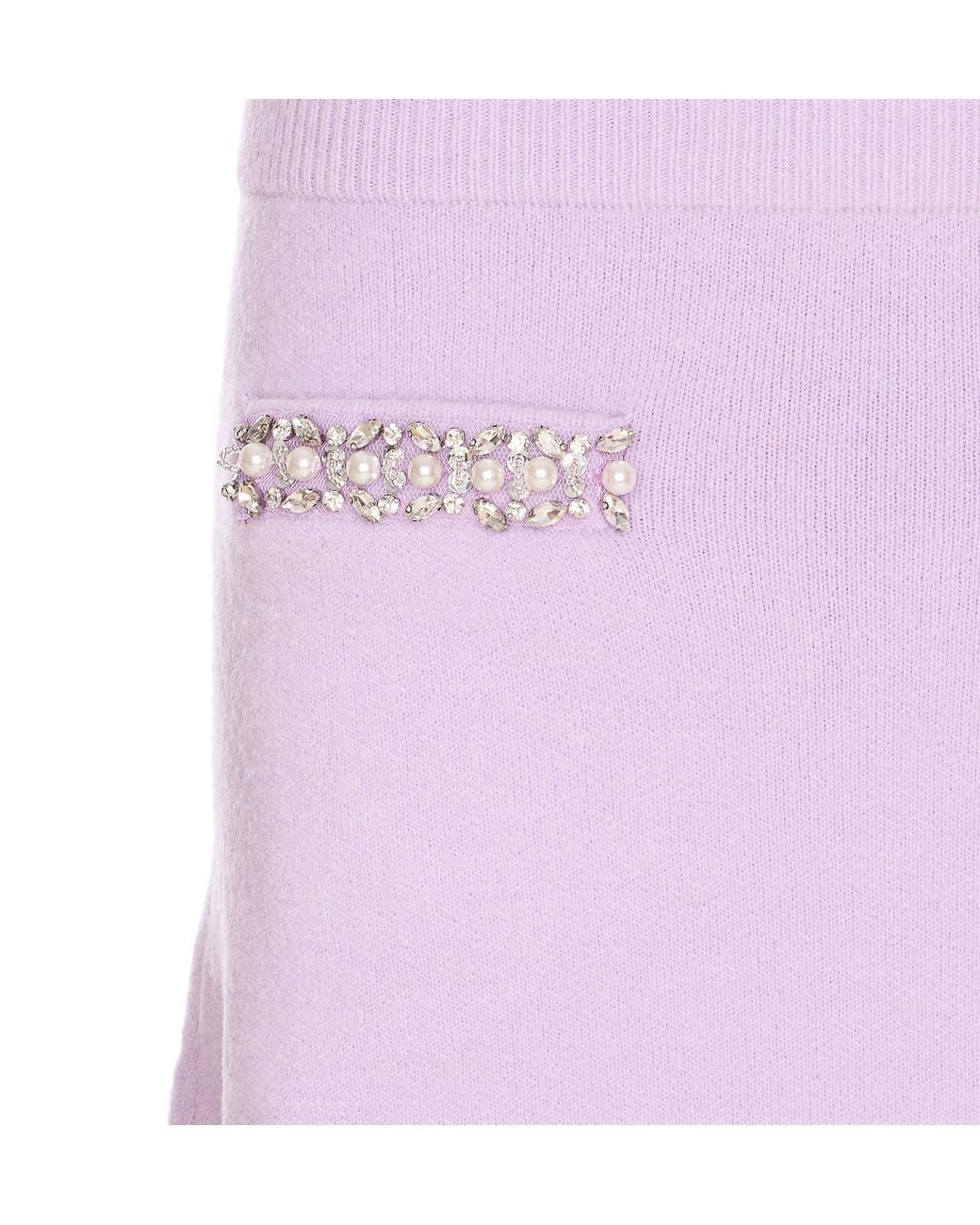 Self-Portrait Purple Rhinestone-Embellished Knit Skirt