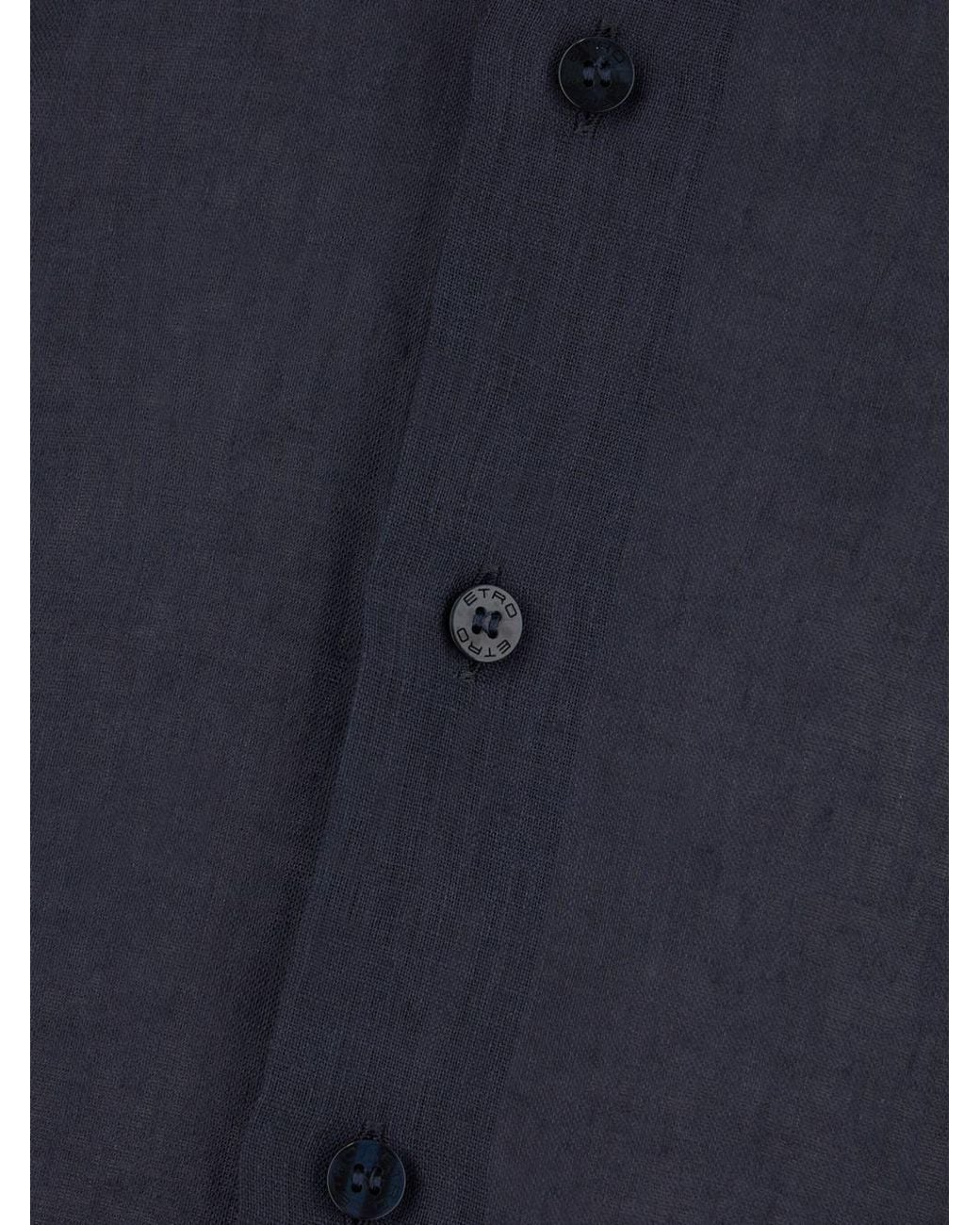 Etro Blue Logo Embroidered Long Sleeved Shirt for men