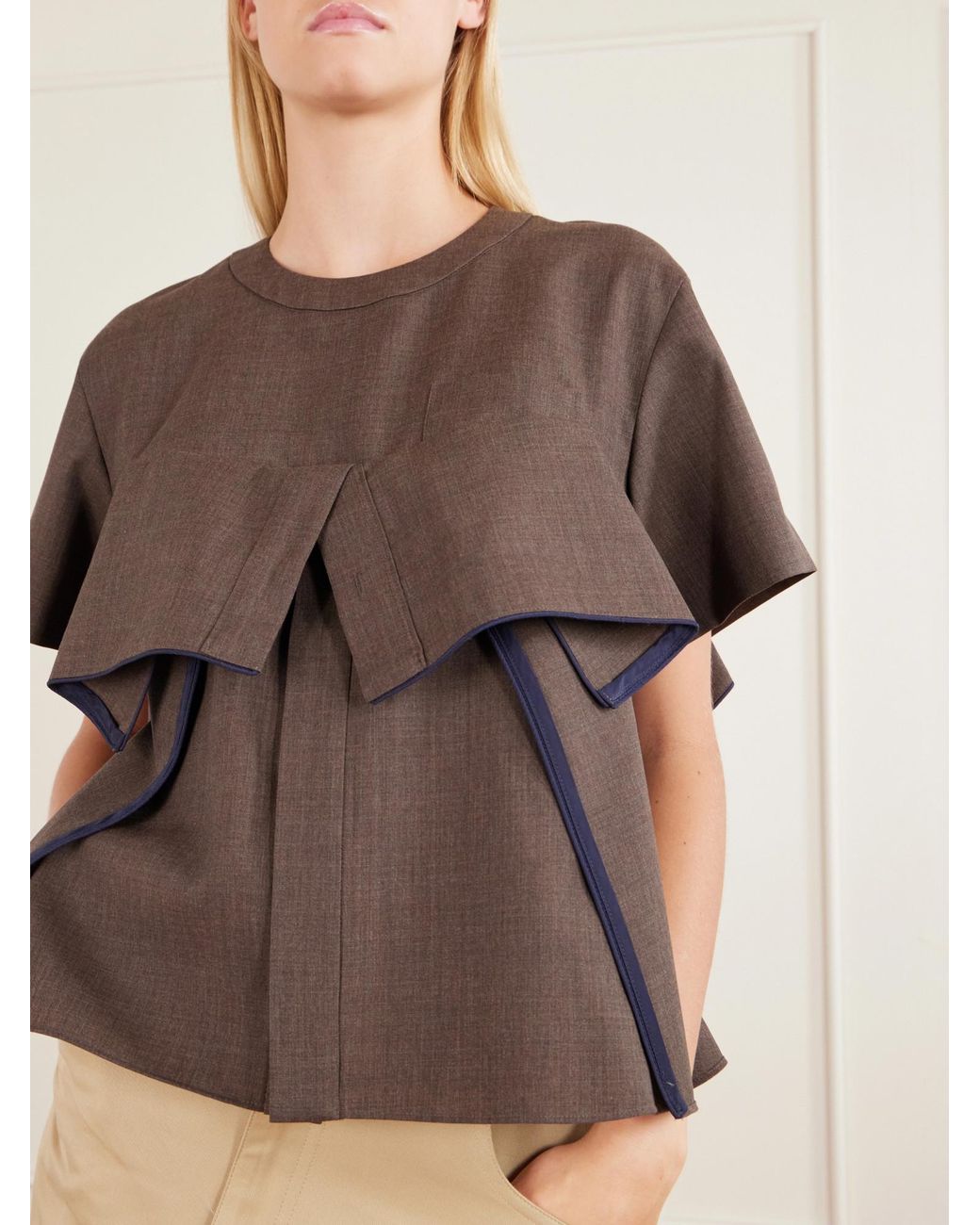 Sacai Brown Ruffled Wool Blouse