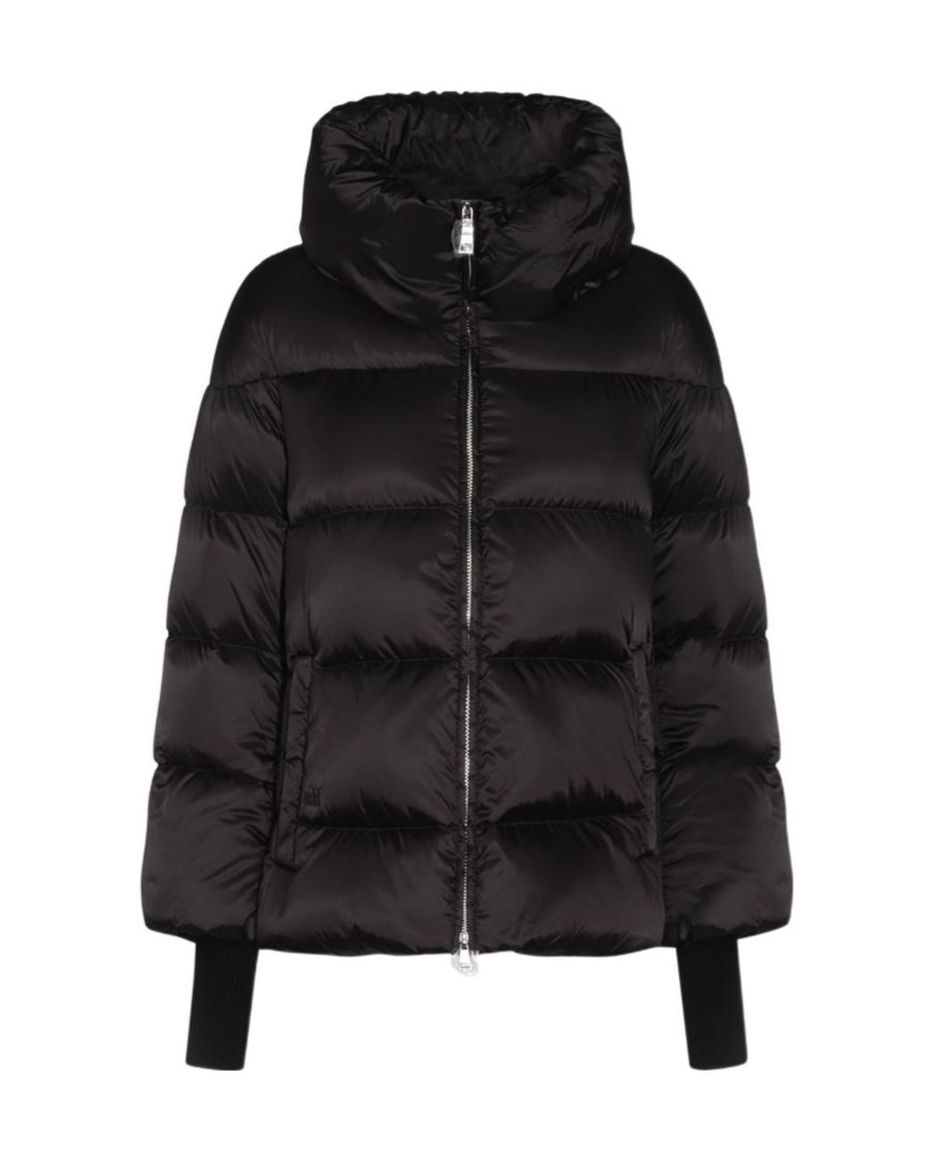 Add Black Ribbed-Cuffs Puffer Jacket