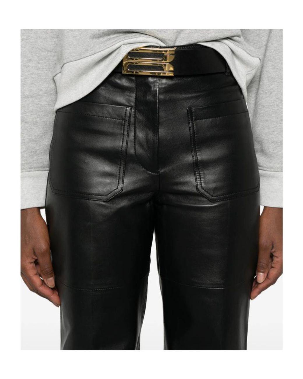 Victoria Beckham Gray Leather Alina Trousers