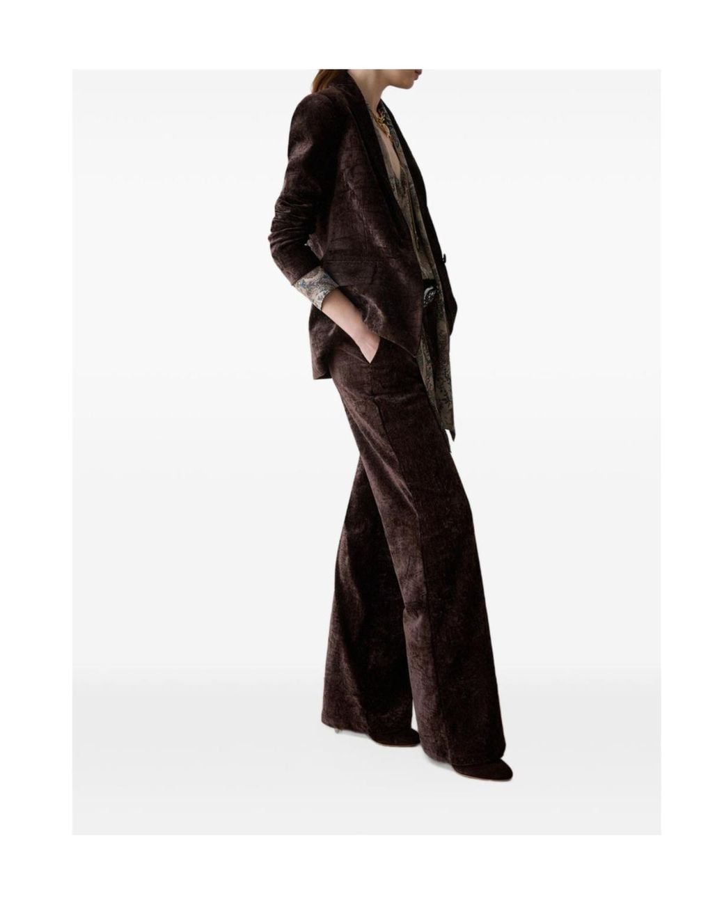 Liu Jo Brown Velvet-Effect Flared Pants