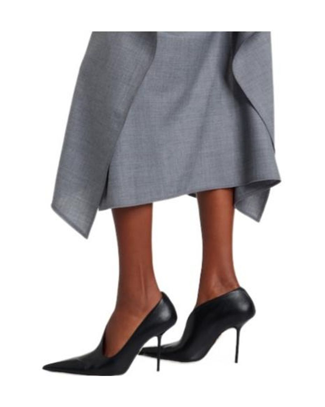 Victoria Beckham Gray Asymmetric Draped Wool Midi Skirt