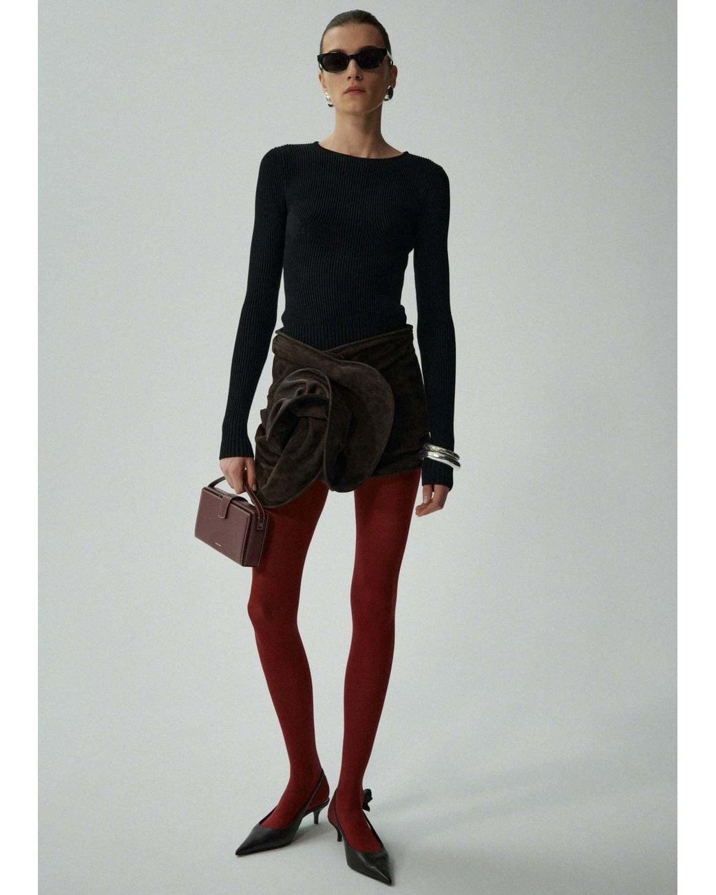 Magda Butrym Black Sculpted Rib Knitted Top
