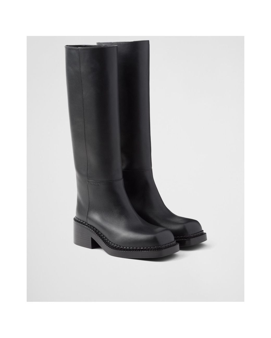 Prada Black Square-Toe Knee-High Boots
