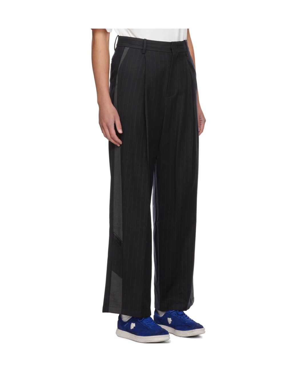 Adererror Black Striped Belt-Loop Casual Pants