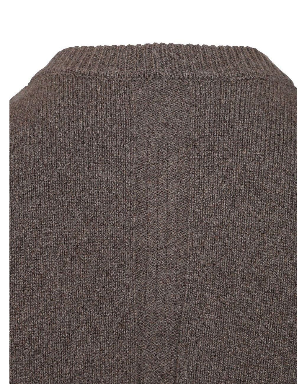 Rick Owens Gray Ribbed Crew Neck Knitted Sweater for men
