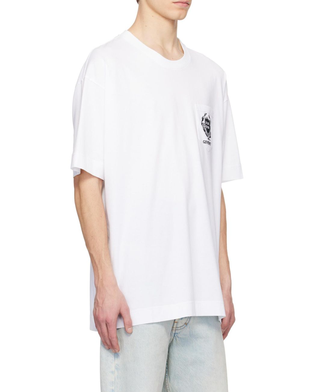 Givenchy White Crest Logo Embroidered T-Shirt for men