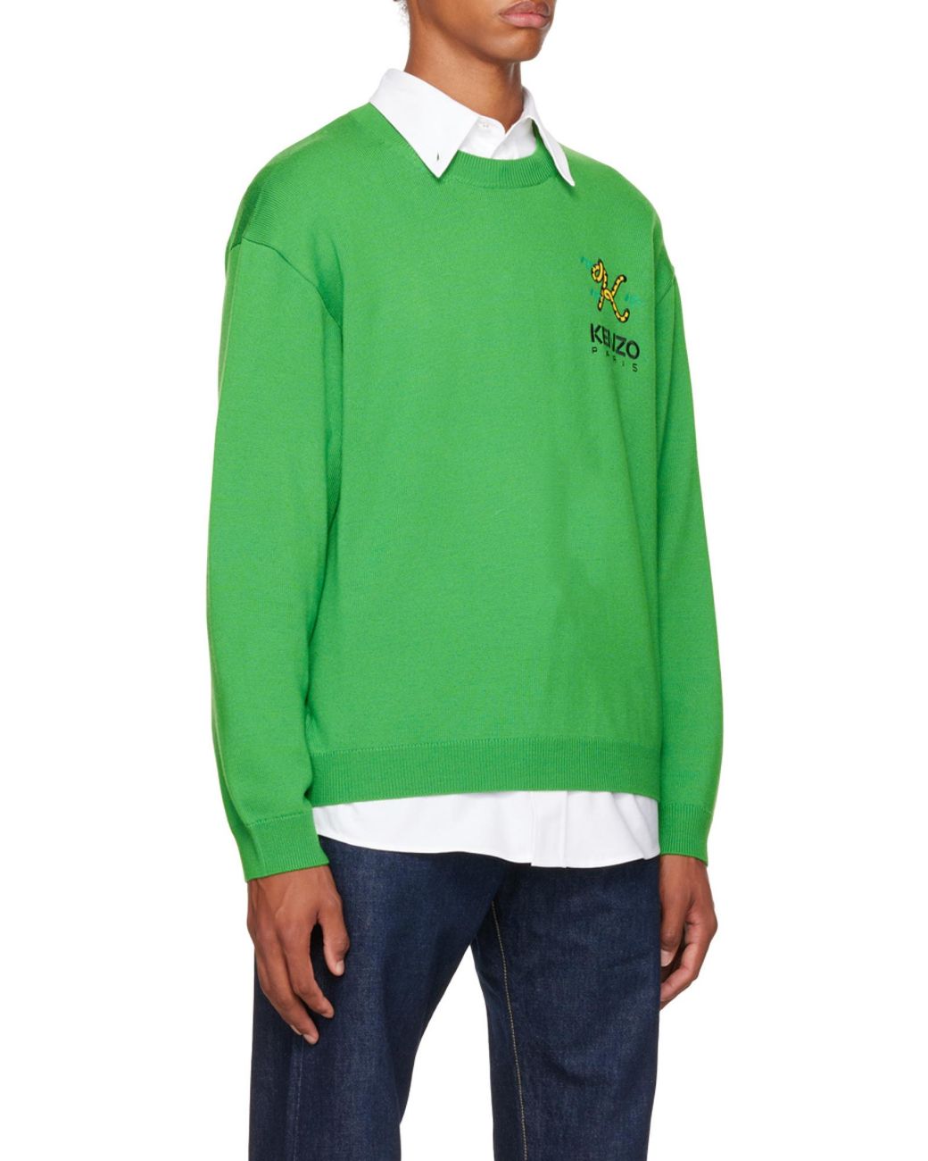 KENZO Green Logo Embroidered Crewneck Sweater for men