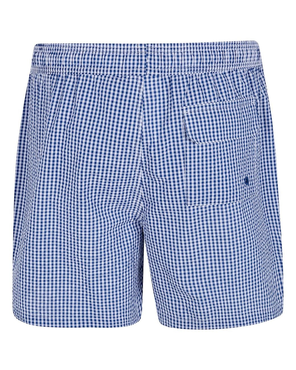Barbour Blue Gingham-Check Seersucker Swim Shorts for men