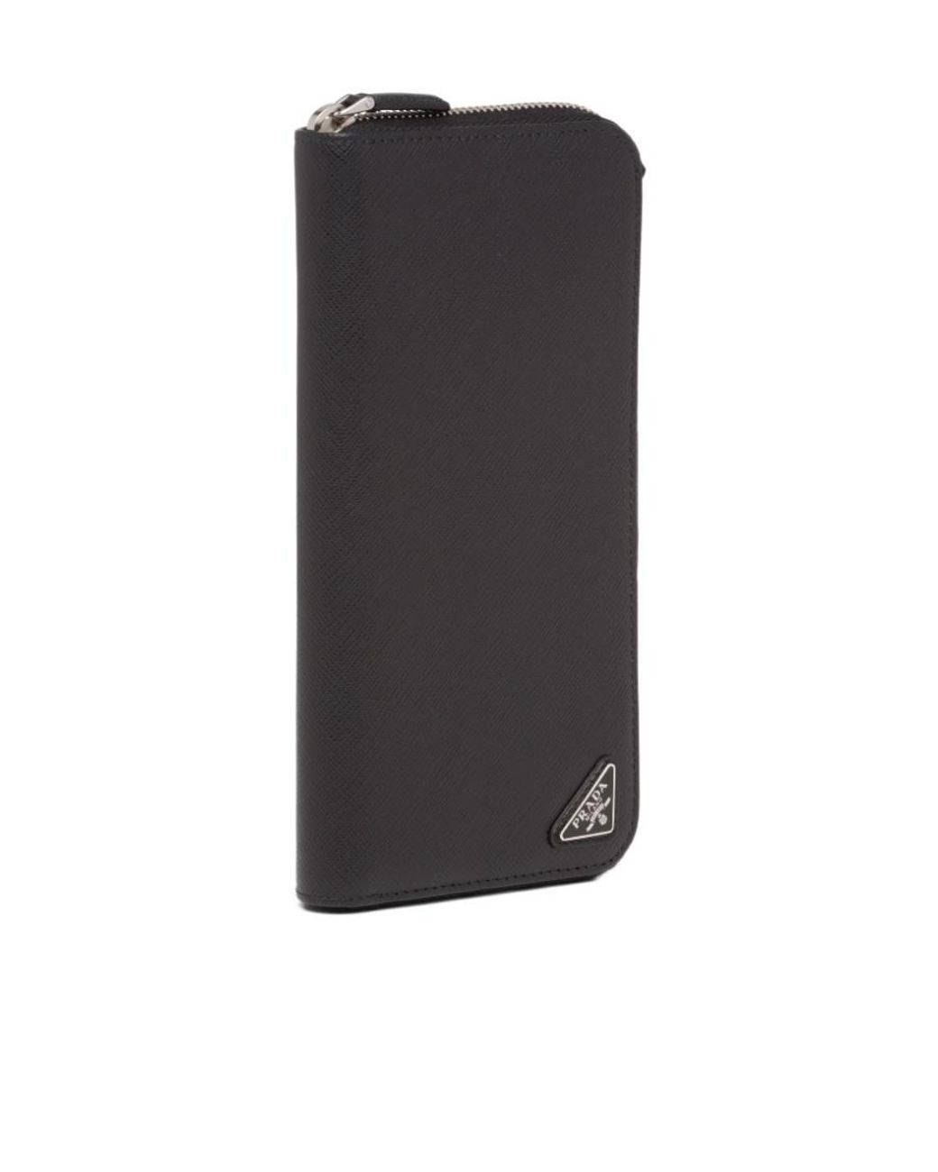 Prada Black Logo Plaque Zipped Wallet for men