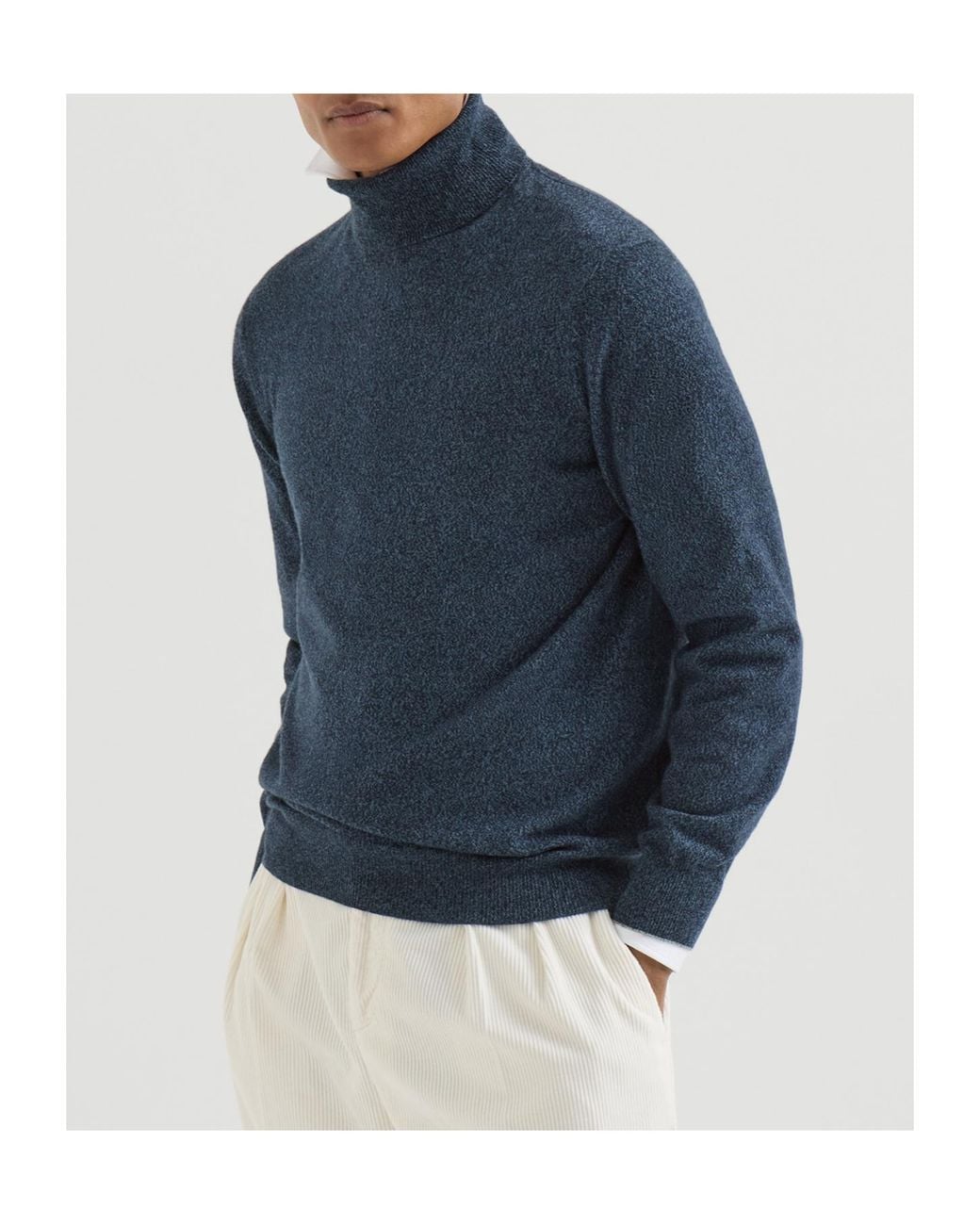 Brunello Cucinelli Blue Mouliné Cashmere Turtleneck Sweater for men
