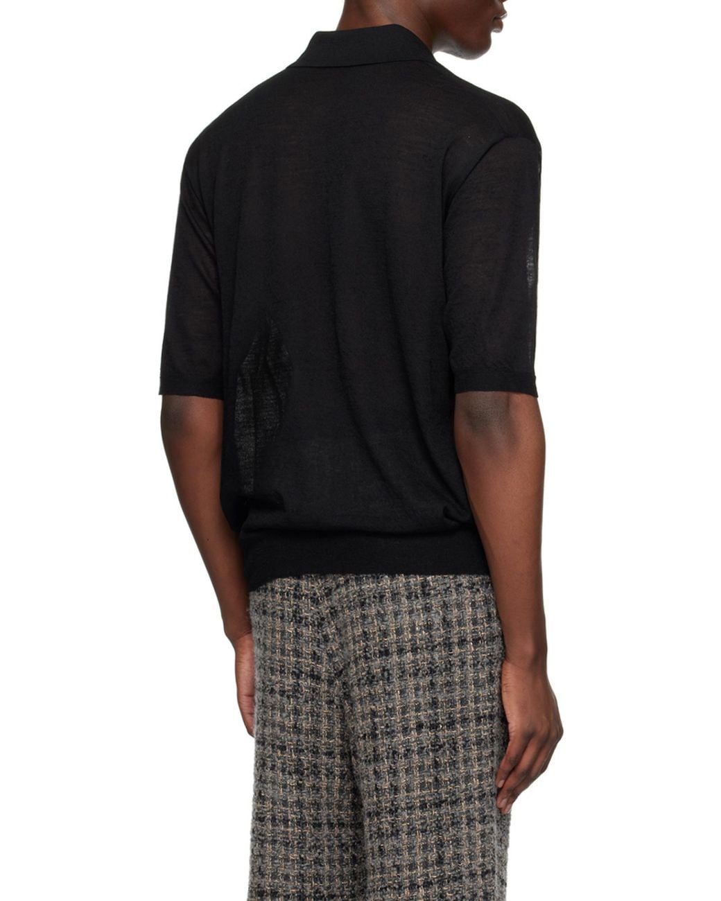 Auralee Black Mélange Wool-Blend Polo Shirt for men