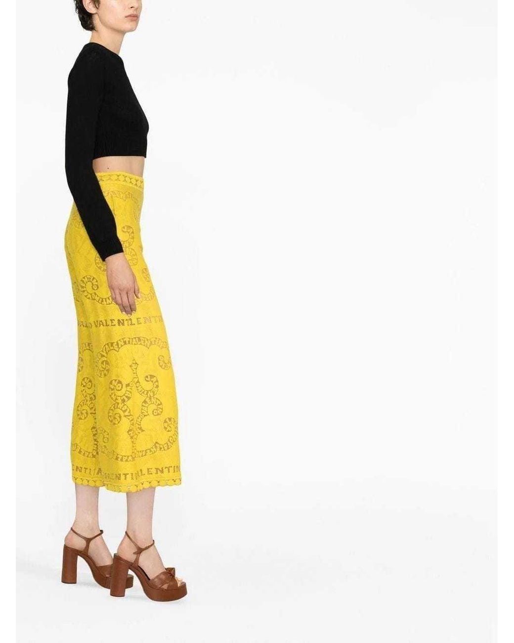 Valentino Yellow Cropped Lace Trousers
