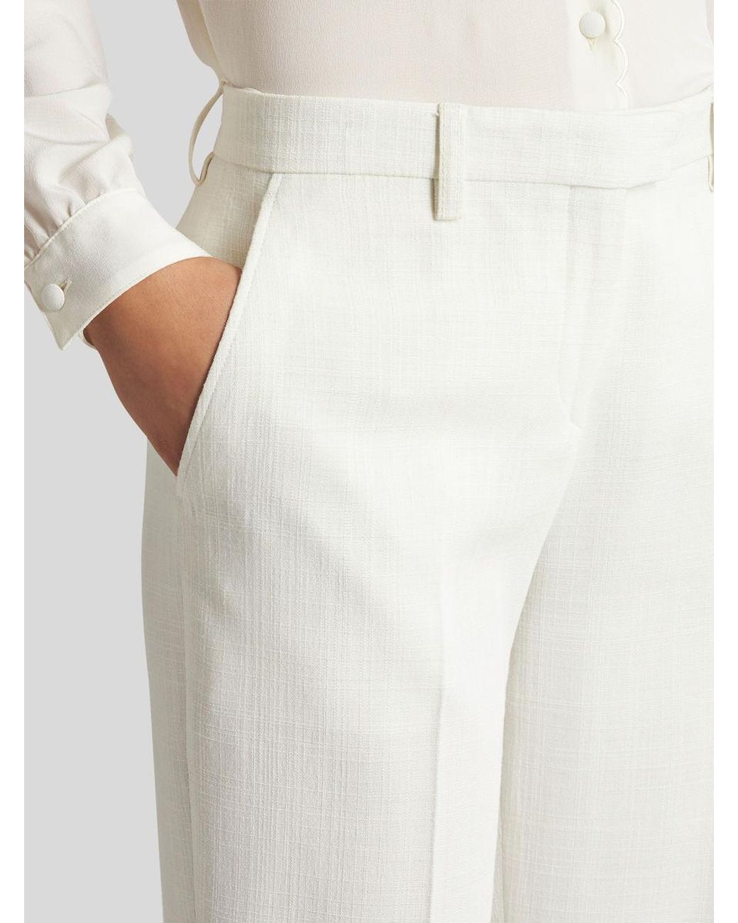 Etro White Slub-Texture Straight-Leg Tailored Trousers