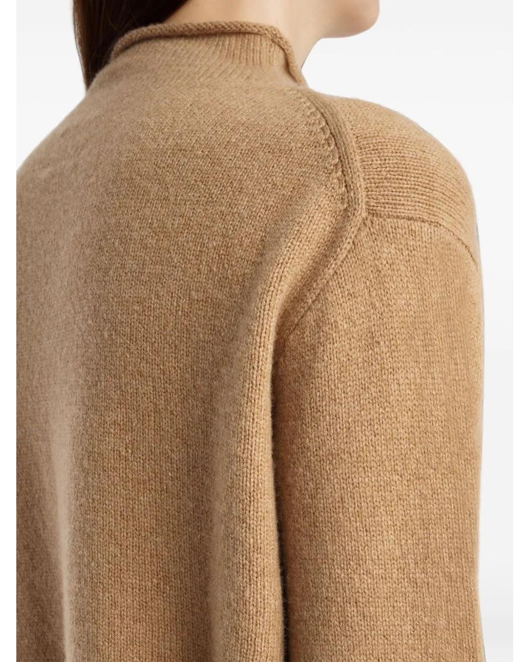 Khaite Natural Annora Funnel-Neck Wool-Cashmere Cardigan