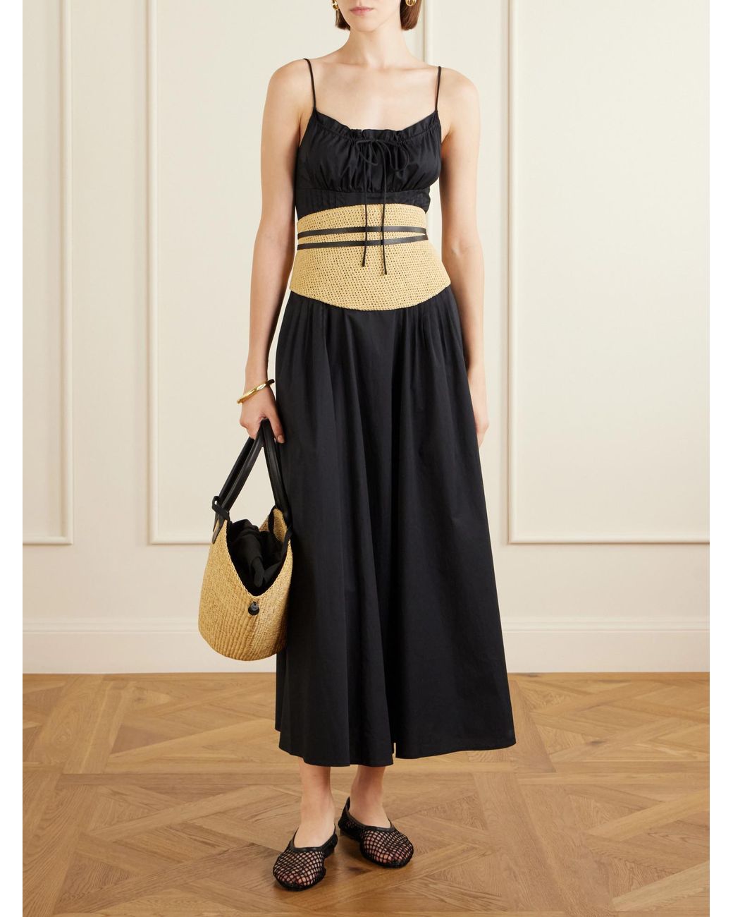 Muuñ Metallic Sophia Leather-Trimmed Raffia Tote