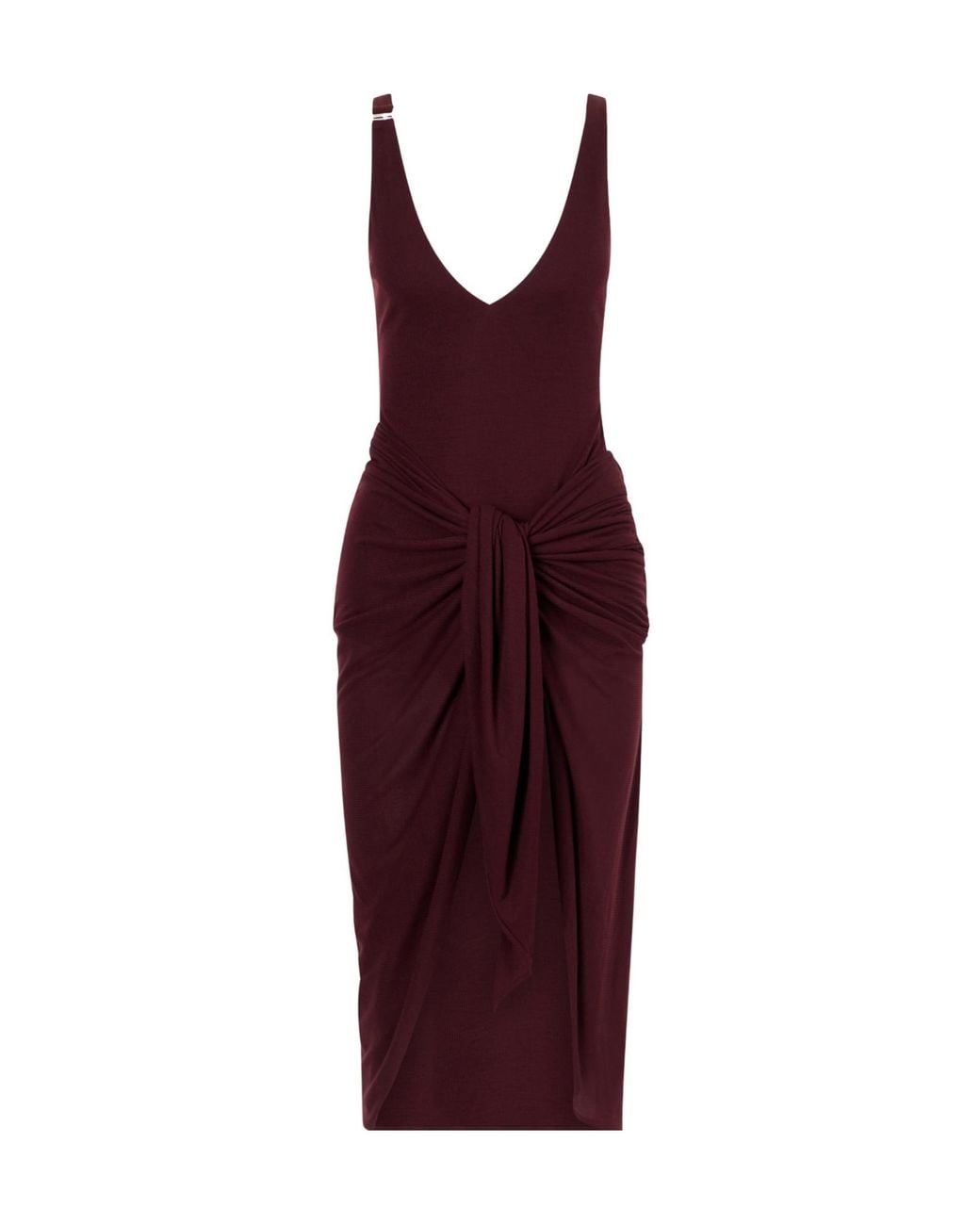 The Attico Red Knotted Ribbed Midi Dress