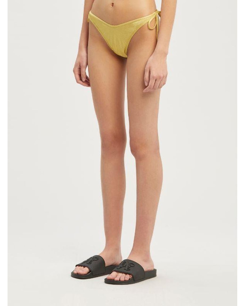 Palm Angels Yellow Glitter Side-Tie Bikini Bottoms