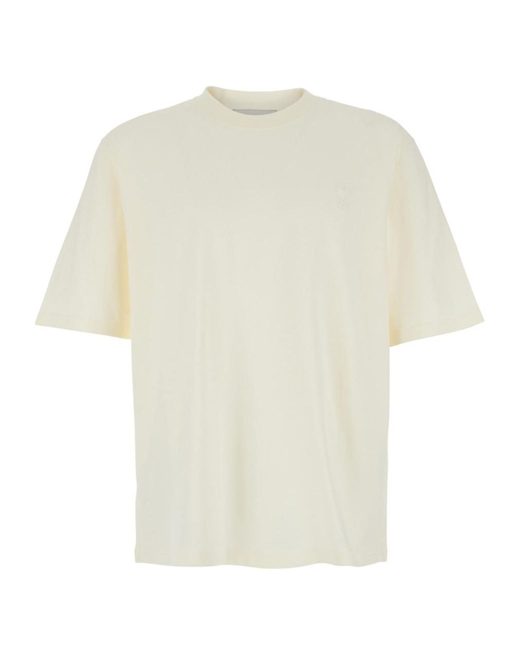 AMI White Logo Detailed Crewneck T-Shirt for men