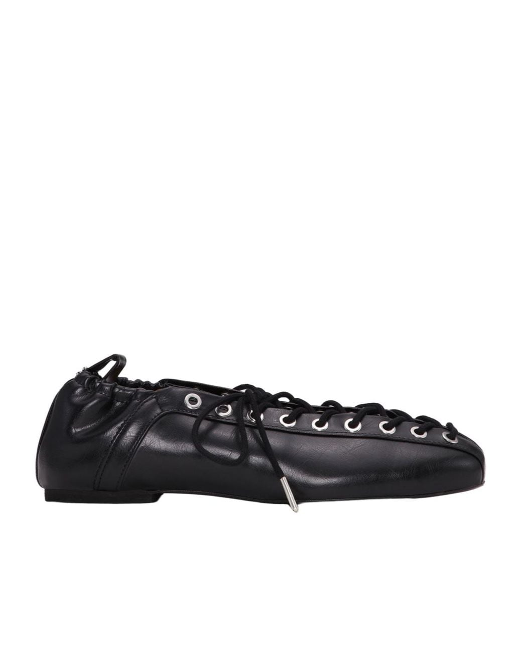 Ganni Black Square-Toe Lace-Up Balleina Shoes