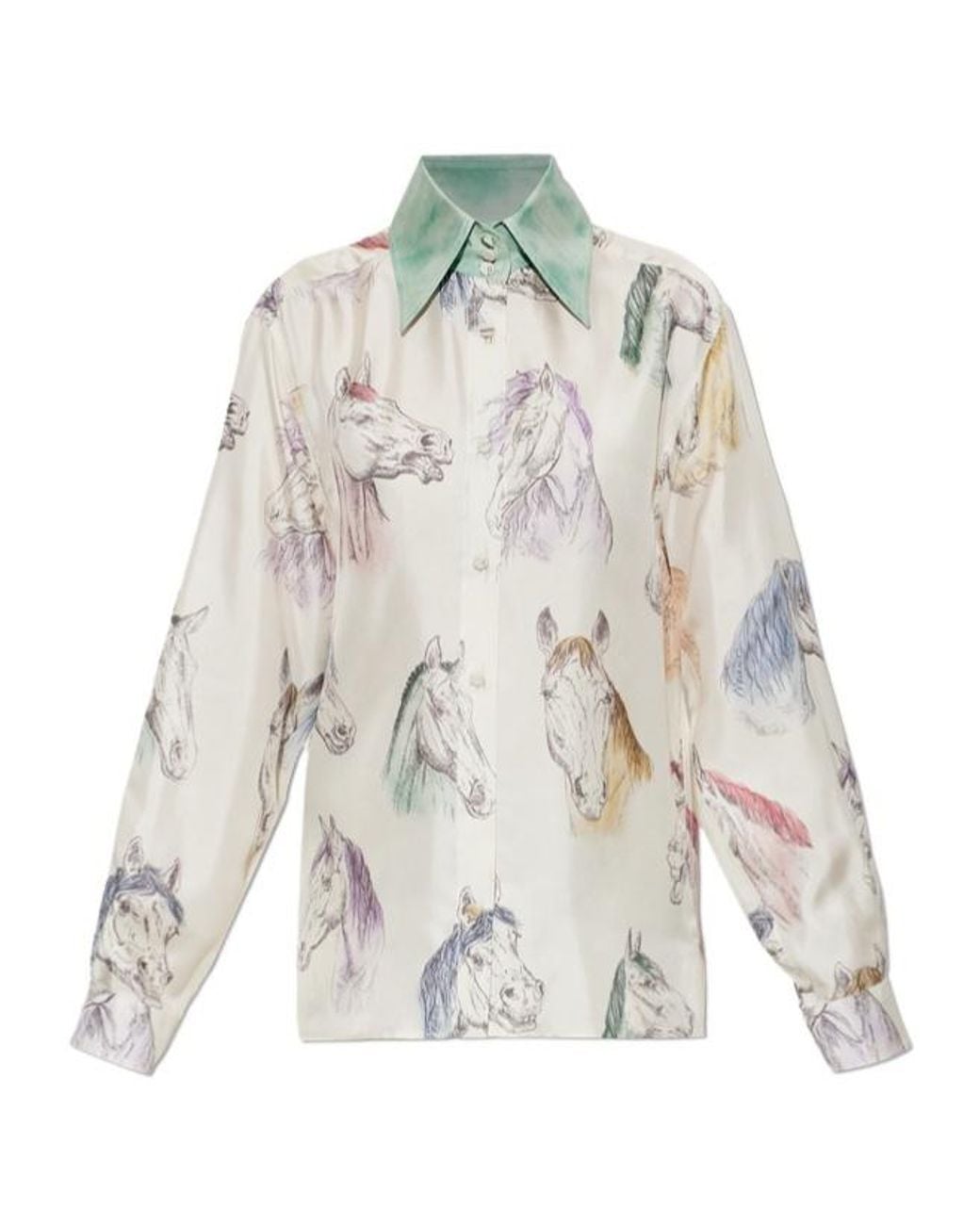 Moschino White Horse Printed Collared Long-Sleeve Shirt