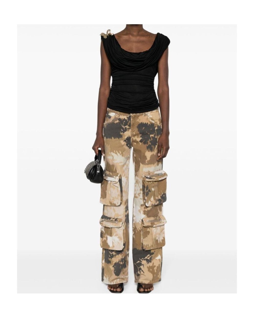 Blumarine Natural Camouflage Printed Straight Leg Cargo Jeans