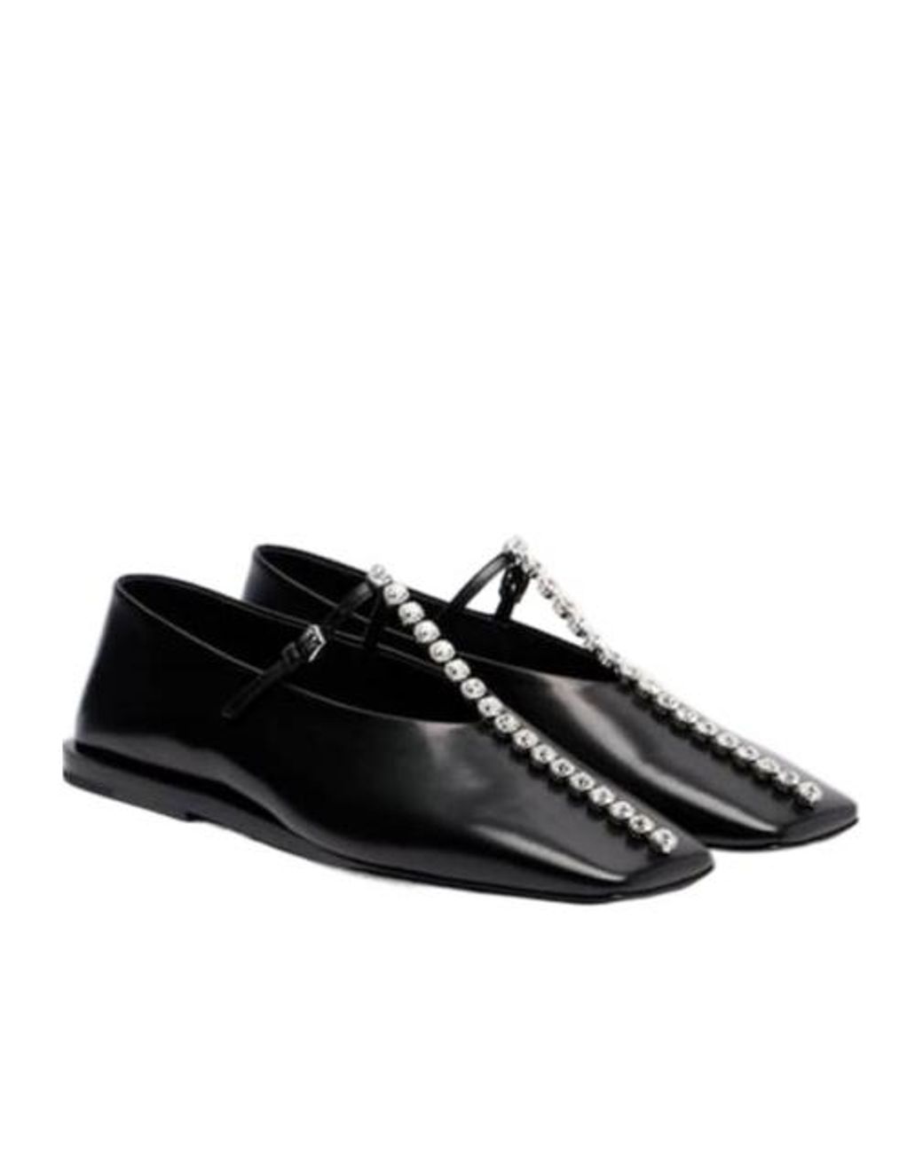 Jil Sander Black Crystal-Embellished Leather Ballet Flats
