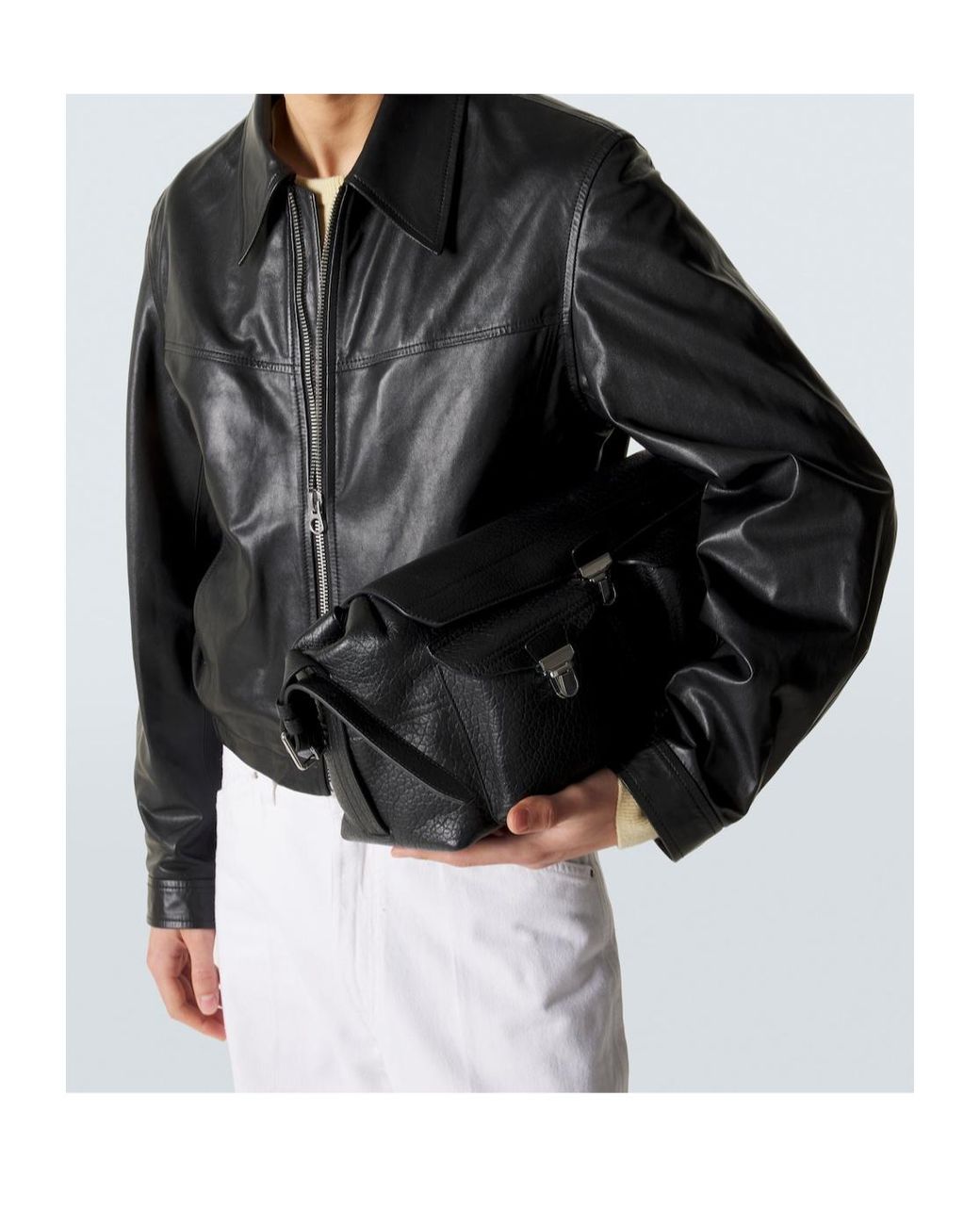 Lemaire Black Leather Blouson Jacket for men