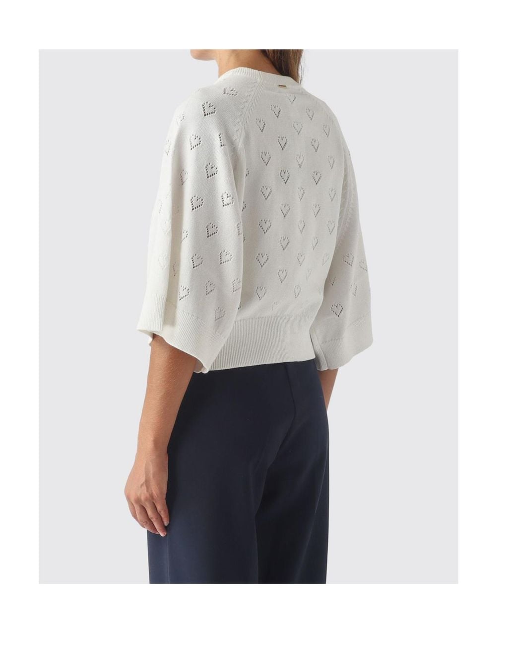 Twinset Gray Heart-Pointelle Raglan-Sleeve Knit