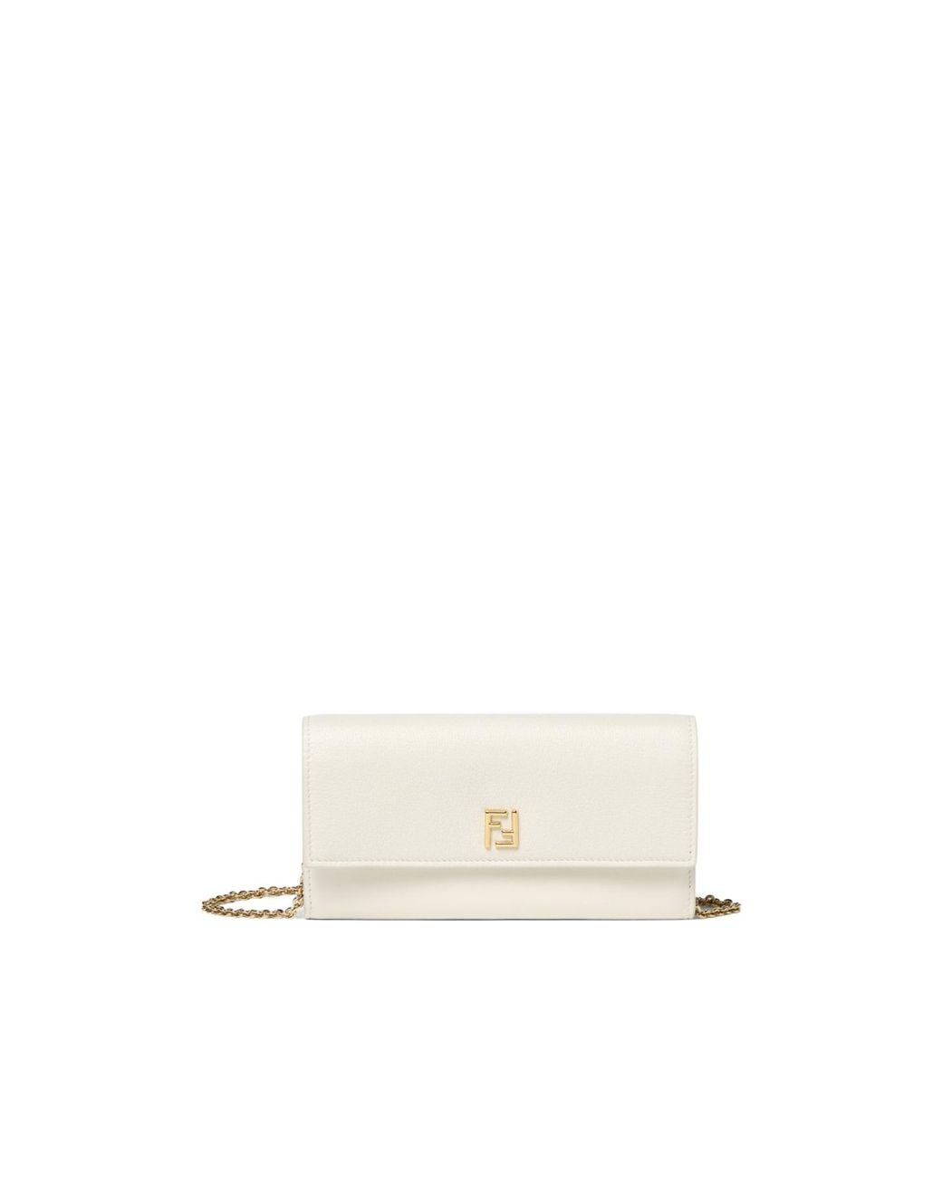 Fendi White Ff Continental With Chain Parchment-Colored Leather Wallet