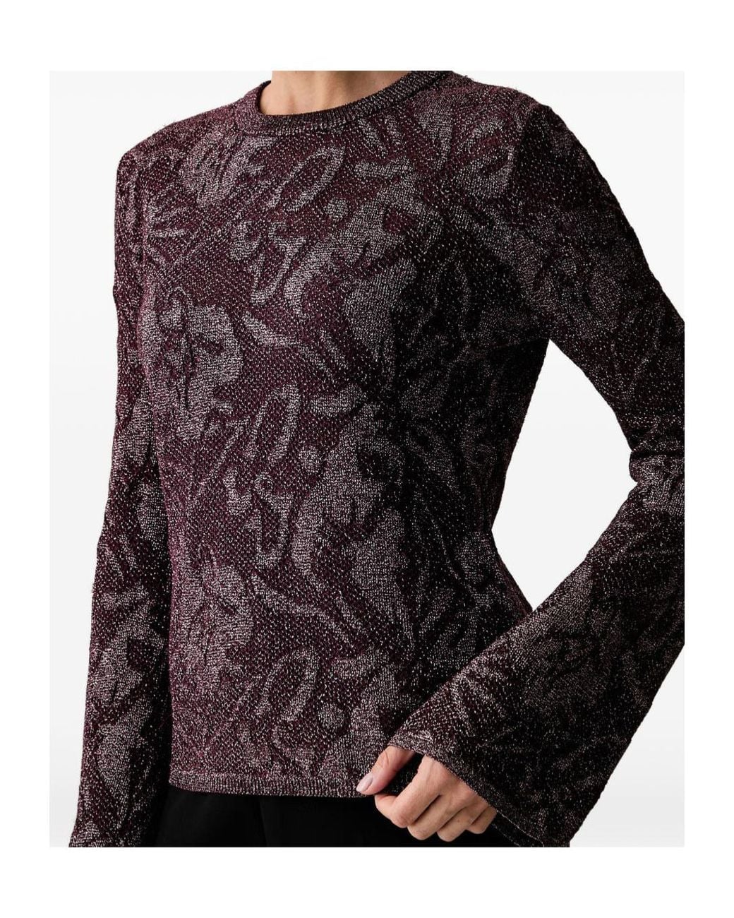Liu Jo Blue Floral-Jacquard Lamé Sweater