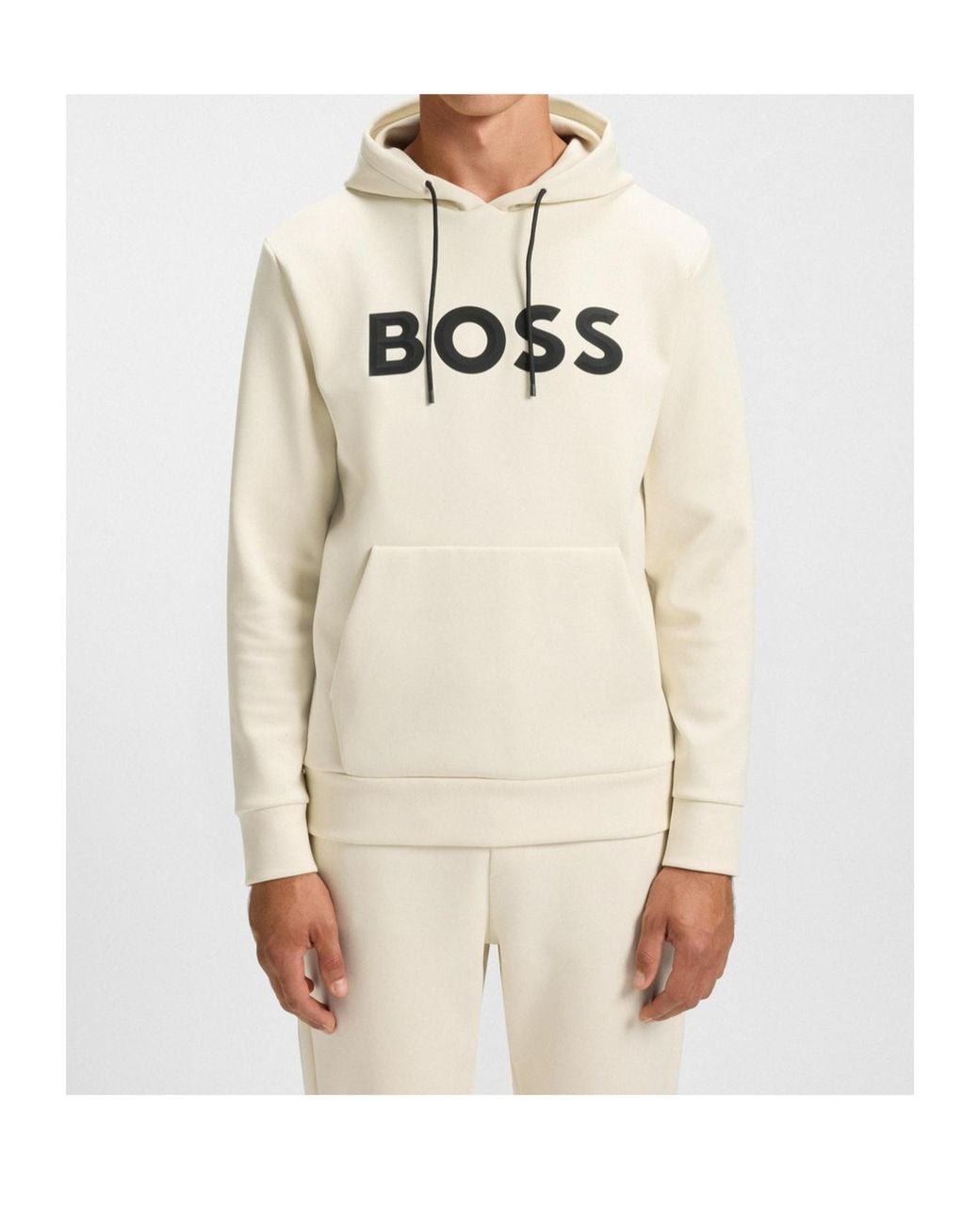 Boss White Boss Drawstring Long-Sleeved Hoodie for men