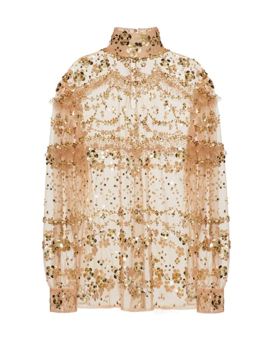 Valentino Natural Tulle Illusione Embroidered Top