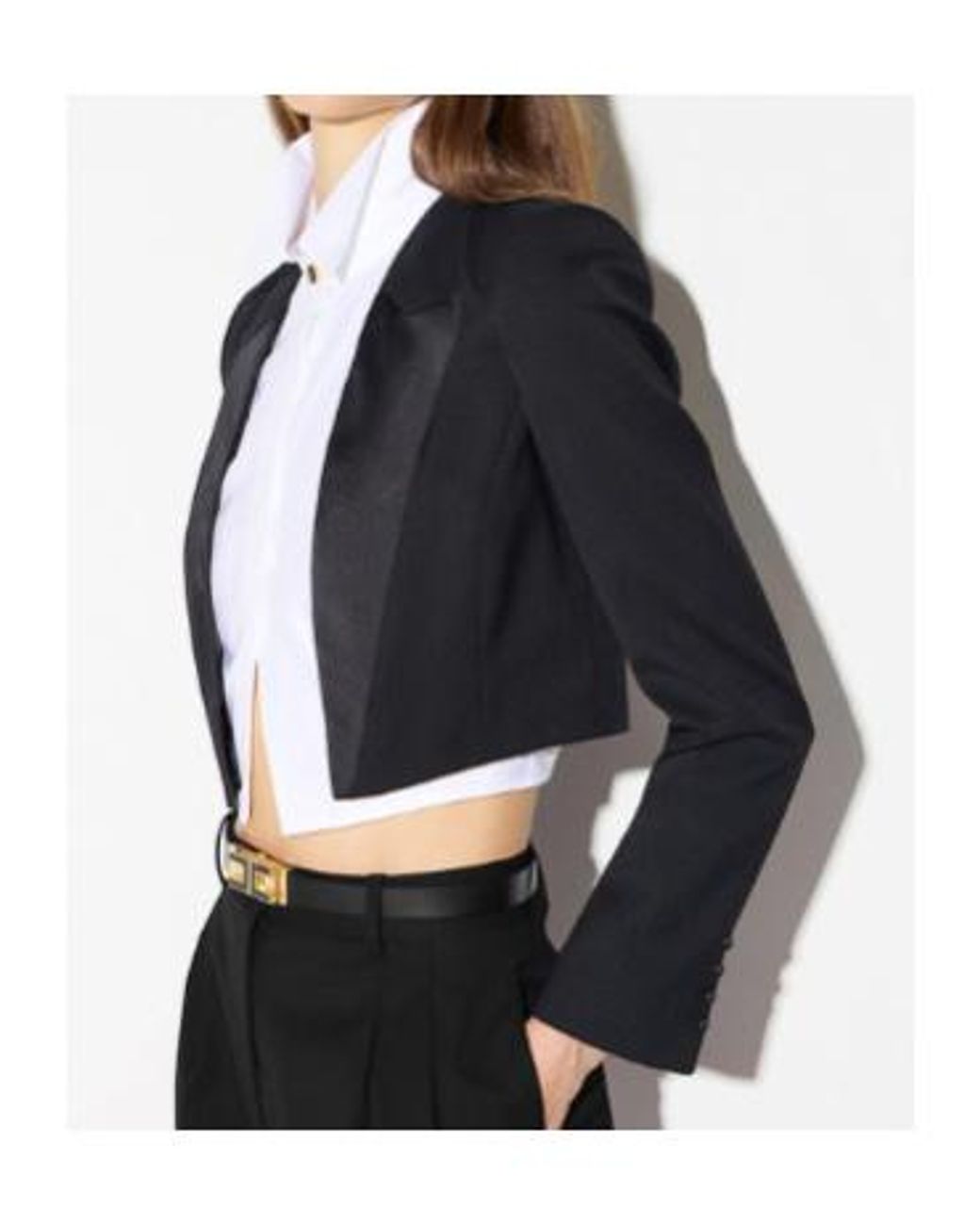 Elisabetta Franchi Blue Cropped Tuxedo Blazer
