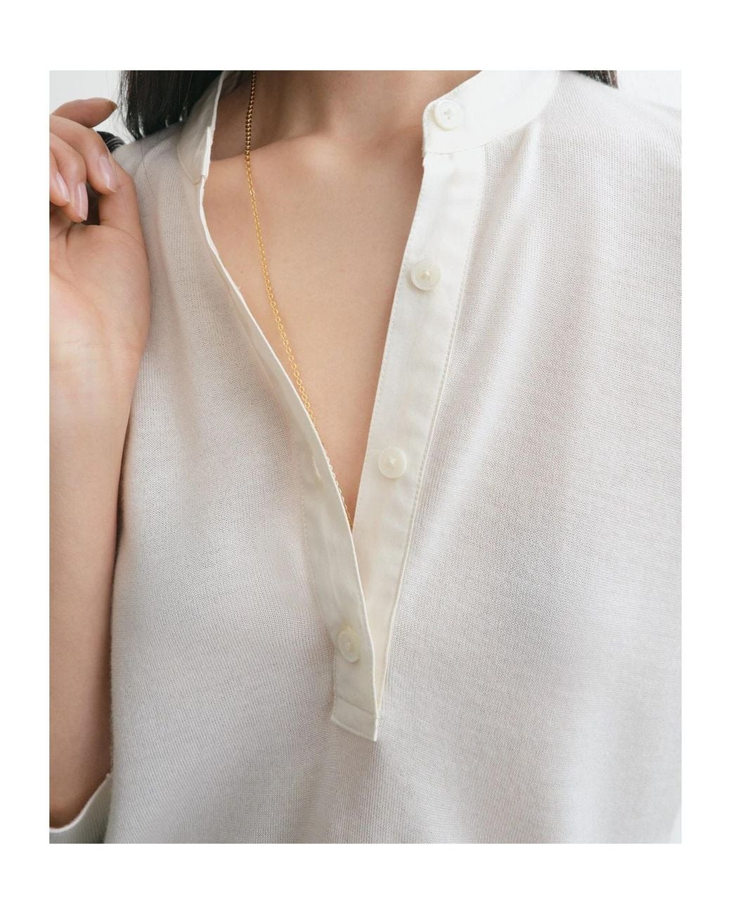 Totême White Button-Placket Long-Sleeve Sweater