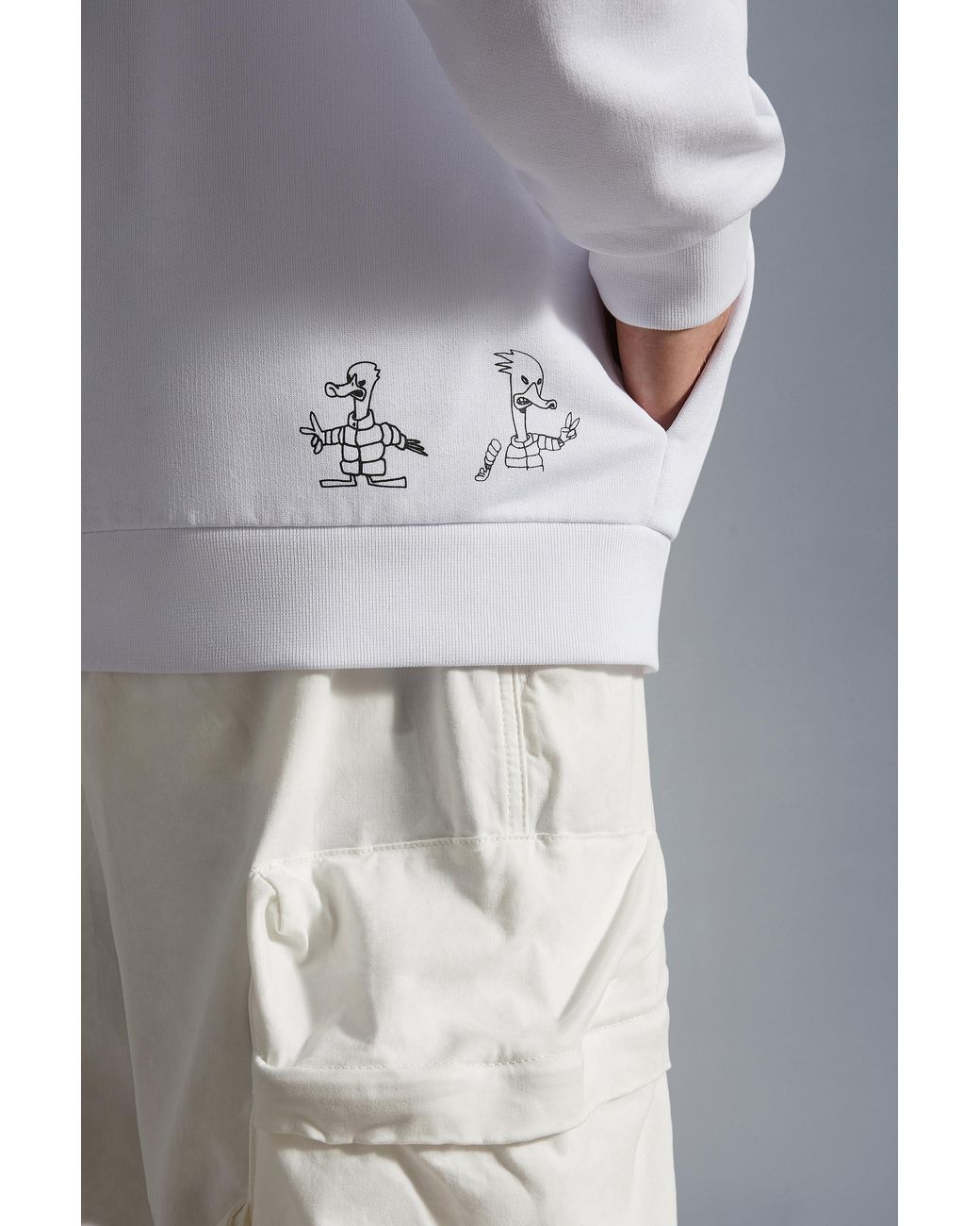 Moncler White Duck-Print Cotton Hoodie for men