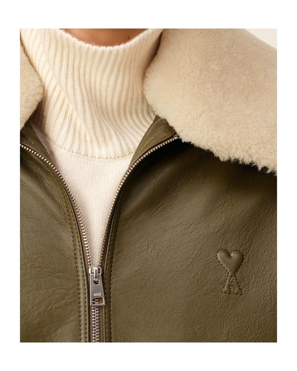 AMI Green Ami Logo Patch Zip-Up Jacket for men
