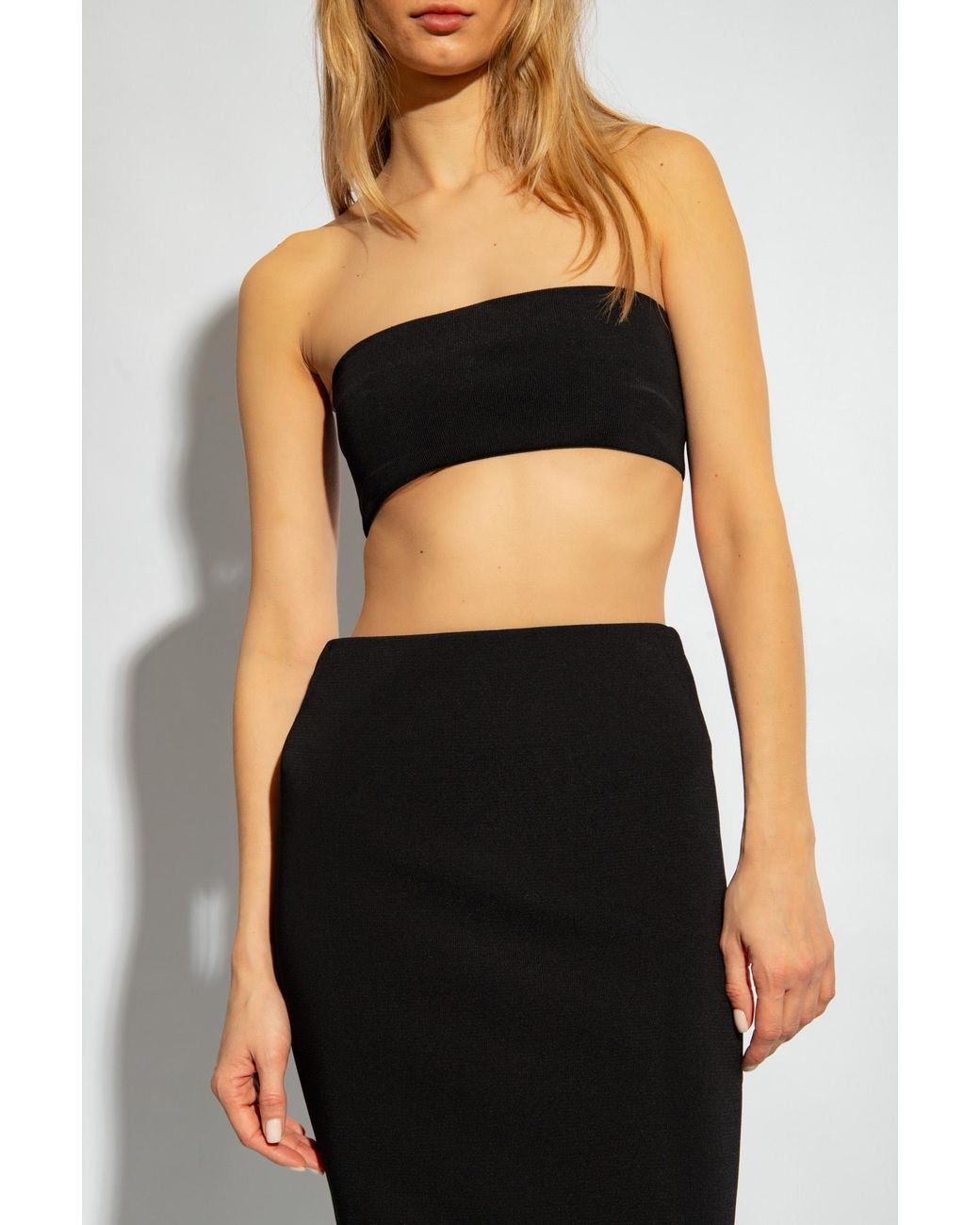 Fabiana Filippi Black Ribbed Strapless Cropepd Bandeau Top