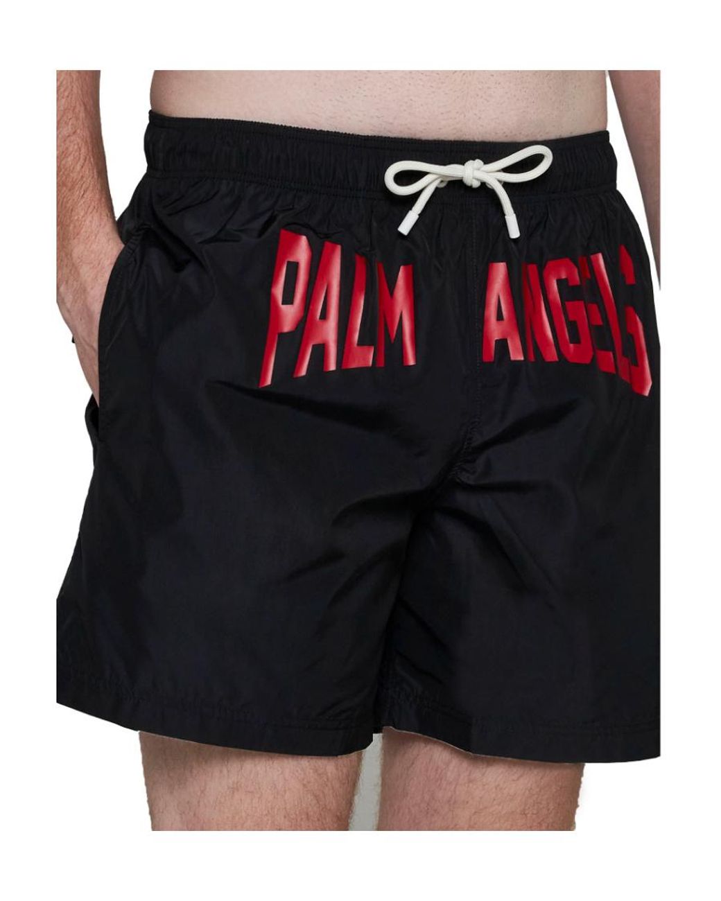 Palm Angels Black Logo-Printed Drawstring Swim Shorts for men