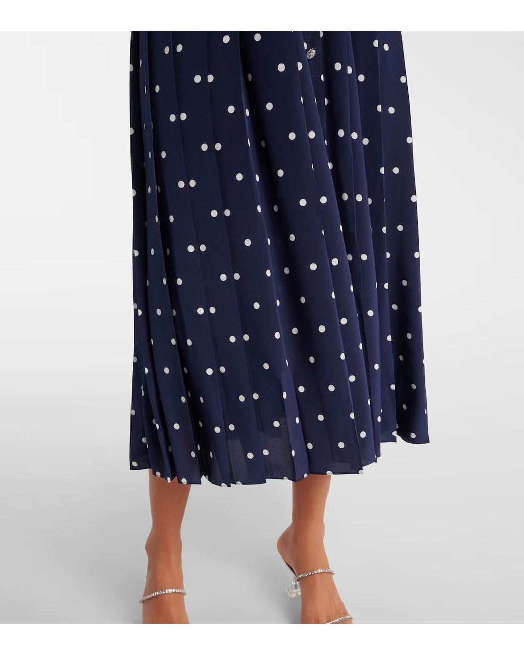 Alessandra Rich Blue Polka-Dot Ruffled Silk Midi Dress