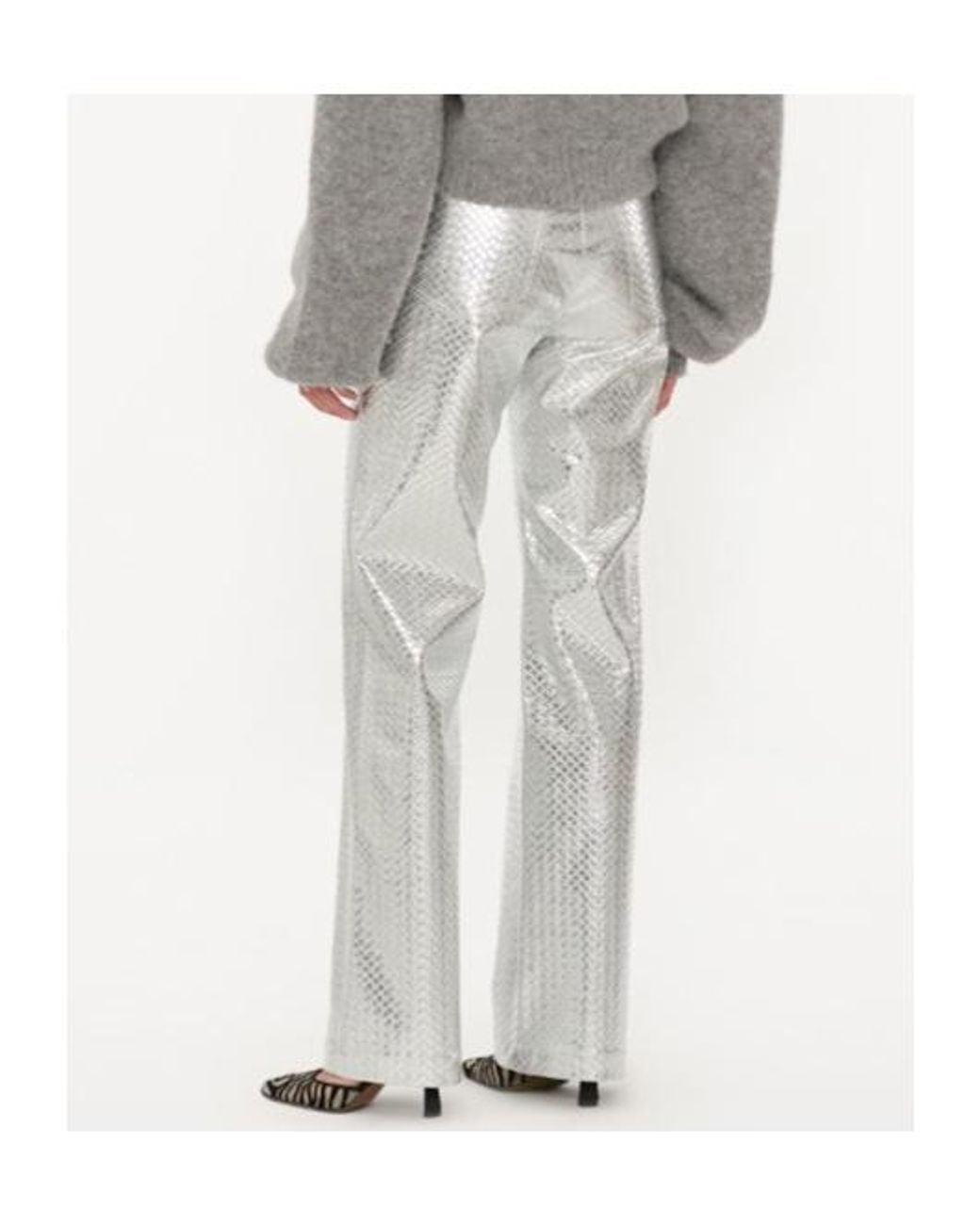 ROTATE BIRGER CHRISTENSEN Gray Metallic-Effect High-Rise Straight Pants