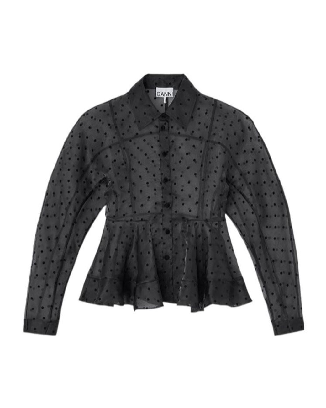 Ganni Gray Organza Peplum Shirt