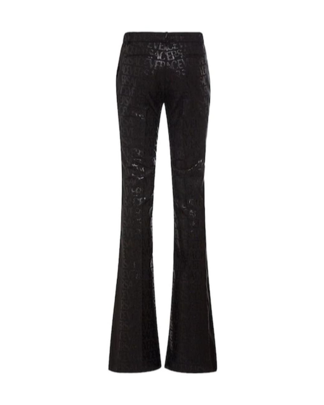 Versace Black Logo Jacquard Bell Bottoms