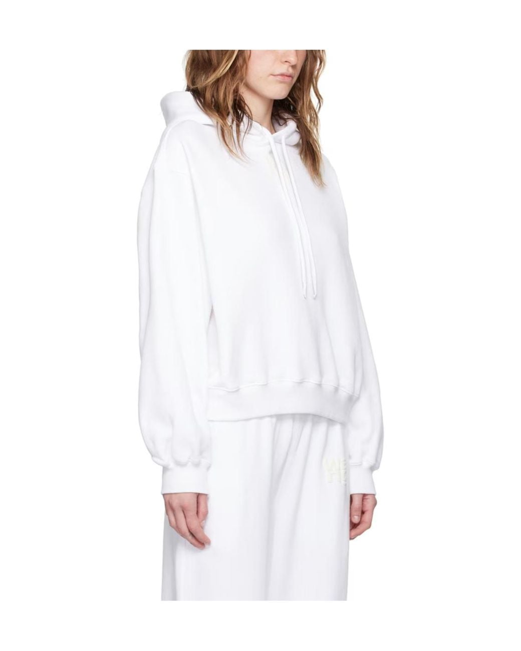T By Alexander Wang White Logo Printed Drawstring Hoodie