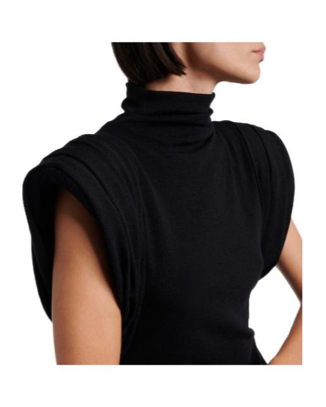 Mugler Black Draped Wool-Blend Jersey Gown