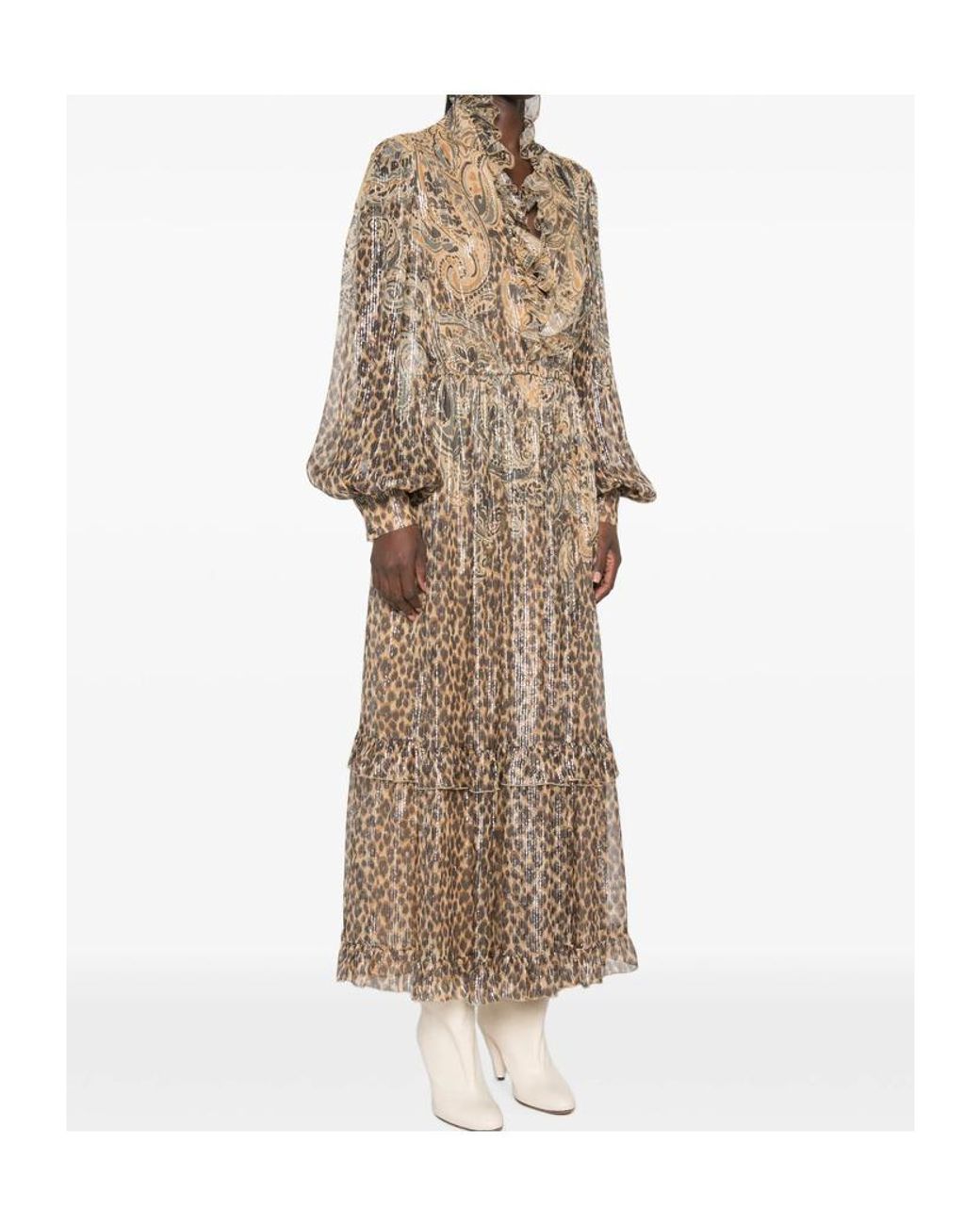 Etro Natural Puff Sleeved Paisley Leopard-Printed Maxi Dress